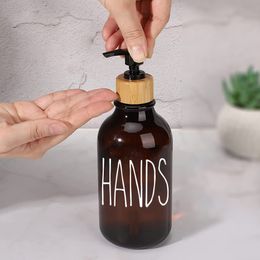 200/500ml Empty Refillable Pump Dispenser Bottle Bamboo Hand Soap Bottles With Labels and Dishes Soap Dispenser Home Organizer