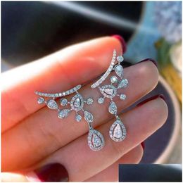 Dangle Chandelier 2021 INS Top Sell Earrings Jewelry Sterling Sier Pear Cut White Topaz CZ Diamond Gemstones 여성 파티 영원한 Brid Dhnpk