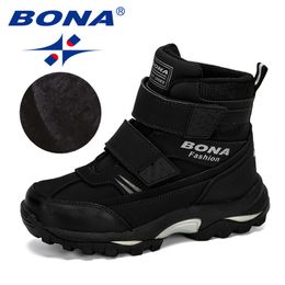 BONA New Popular Ankle Boots Boys Children Motorcycle Hook and Loop Anti-slip Outdoor Hiking Boots Boy's Winter Footwear