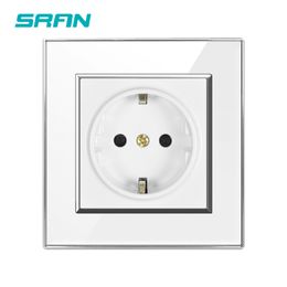 SRAN EU power socket,16A 250V White/Black Acrylic panel 86mm*86mm With silver plated edges wall socket