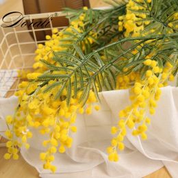 88cm 3 branches Artificial Acacia Yellow Mimosa Pudica Spray fake Silk Flower Wedding Party Event Decor Red Bean Plant For X'mas