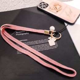 Retro Mobile Phone Lanyard Multi-purpose Hand-woven Hanging Neck Rope Pearl Pendant Cell Phone Strap Cord For Key ID Card Badge