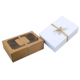 3/6/9/12pcs Kraft Paper Candy Box Clear Window Party Favour Gift Cookies Bakery Box Packaging Bag New Year Christmas Decoration