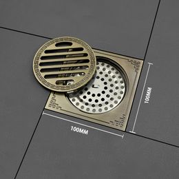 Bronze Floor Drains Antique Brass Copper Shower Drainage Bathroom Deodorant 4 Inch Square Floor Drain Strainer Cover Waste Grate