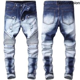 mens stretch small straight slim-fit pleated motorcycle jeans youth white ripped jean