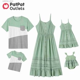 Girl's Dresses Mother Kids Family Matching Dress Outfits Summer Party Dresses Mommy and Me Green Short-sleeve T-shirts Baby Clothing Set L47