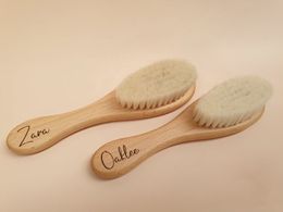 Custom Name Newborn Baby Natural Wooden Soft Wool Hair Brush Head Comb Infant Head Massager Portable Bath Brush Comb For Kids