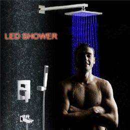 SKOWLL Shower Faucet Wall Mount LED Rain Shower Head System Bathroom Tub Shower Combo, Polished Chrome HG-1175DC