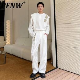 Men's Tracksuits PFNW Casual Two Piece Autumn Trend Embroidered Long Sleeve Shirt Loose Straight Pants Vintage Sets Fashion Menwear 9C1373