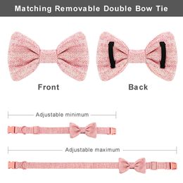 Personalised Dog Collar With Bow Tie Soft Woollen Cloth Dogs ID Collars Anti-lost Free Engraving Cute Bowknot Pet Accessories