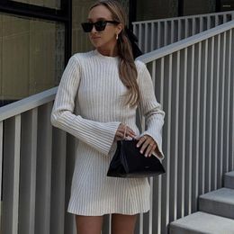 Casual Dresses Elegant Sexy Knit Mini Dress For Women 2024 Autumn Winter Long Sleeve Slim White Sweater Christmas Club Party Outfits