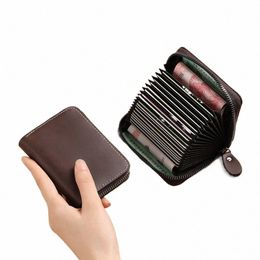 multi Slot Card Holder Vintage Small Wallet Women Men Busin Bank Credit Card Bag Male Coin Pouch Solid Leather Zipper Wallet T3Qq#