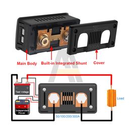 DC 0-300V 300A Voltmeter Ammeter Car Battery Tester 100KWH Electricity Energy Voltage Power Metre Monitor Shunt