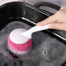 Pot Cleaning Brush Ball Non-scratch Dish Scrubber Scrubbing Pad Scouring Pad Handle Kitchen Cleaning tools