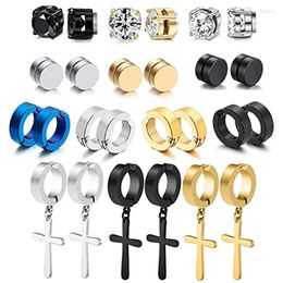 Stud Earrings 1 Pairs/13 Pairs Stainless Steel Non-pierced Magnetic Men's And Women's Zircon Clip-on Pendant Set