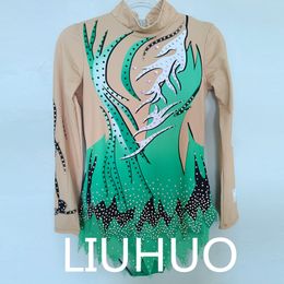 LIUHUO Customise Colours Rhythmic Gymnastics Leotards Girls Women Competition Artistics Gymnastics Performance Wear Crystals Green BD529