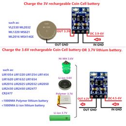 3 Pcs 50MA 100MA 200MA 3V 3.6V Coin Cell Rechargeable Lithium Battery MTTP Charge Management Modul