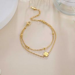 Pendant Necklaces Four Leaf Clover Pendant Stainless Steel Bracelet Lucky Clover Simple Beads Fashion Layered Beads Chain for Women Jewelry Gift 240410