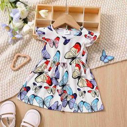 Girl's Dresses Baby Girl Allover Colorful Butterfly Print Flutter-sleeve Dress L47