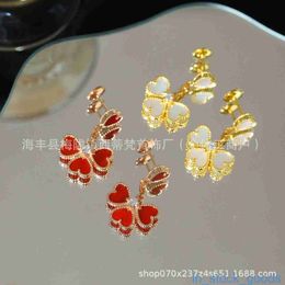 Seiko Edition Top Brand Vancefe Earrings v Gold Lucky Four Red Love Earrings for Women Plated with 18k Rose Gold Red Jade White Designer Brand Logo Engrave Earring