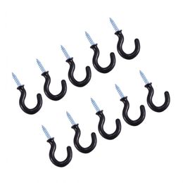 100 Pcs 1.1 Inch Cup Mug Hooks Shouldered Metal Screw-In Plastic Coated Hanging Black