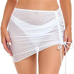 Skirts Women's Sexy High-Quality Cover-Up Drawstring Mesh Sheer Swimsuit Bikini See Through Hip Wrap Adjustable Skirt For Women
