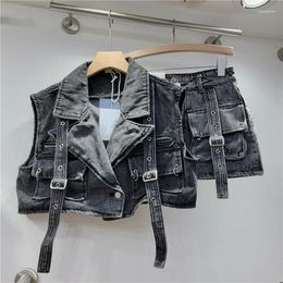 Work Dresses Y2K Denim Sexy Two Piece Set Women Cargo Skirt Outfits 2024 Fashion Ladies Pockets Buckle Cropped Jackets And Mini Skirts Suit