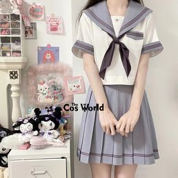 Japanese Purple Preppy Short Sleeve Summer Sailor Suit Tops Skirts Basic JK High School Uniform Class Students Cloth