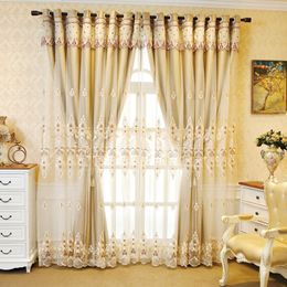 Blue and Yellow European Embroidered Floral Blackout Decorative Curtain Sets for Living Room Bedroom