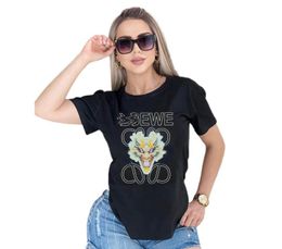 Super chic cotton short sleeved T-shirt Love Tiger head printing hot drill top Women cotton round neck casual T-shirt