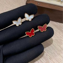 New High Quality Designer Earrings V Gold High Edition White Fritillaria Butterfly Earrings Female Red Jade Chalcedony Thick Gold Electroplating With Logo Vancelf