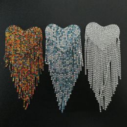 Tassels Rhinestones Jewelry Epaulet Beaded heart Tassel Patch Heavy Industry Drill Chain Epaulets Clothes Decor Patch Brooches