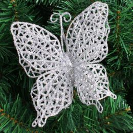 10st Hollow Plastic Christmas Artificial Flowers Farterfly Xmas Tree Decorations Hollow Flower Wedding Decorations Flowers 5Z