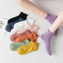 Women Socks Frilly Japanese Fashion Korean Ins Style White Kawaii Ruffle For Girls Purple Cute Short Woman Sock