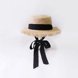 Summer Handmade Panama Hats For Women Wide Large Brim Beach Sun With Fashion Long Ribbon Visor Hat Raffia Straw 240410