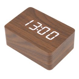 Alarm Clock LED Wooden Watch Table Voice Control Digital Wood Electronic Desktop Clock Multicolor Rectangle Table Desktop Clocks