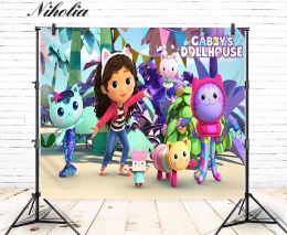 Niholia Gabby Dollhouse Birthday Backdrops Girls Room Background Cloth Custom Colourful Photographic Decor Banner