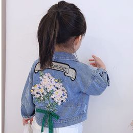 Girls Denim Jacket Autumn Children Clothing Baby Girl Outerwear Coat Jackets Kids Tops Jeans Wear Denim Embroidered Flower Coat