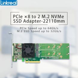 Cards PCIe 3.0 X 8 to 2 Port M.2 NVMe SSD Adapter Card Support 22110mm M.2 SSD with Low ProfileLRNV9547LP2I