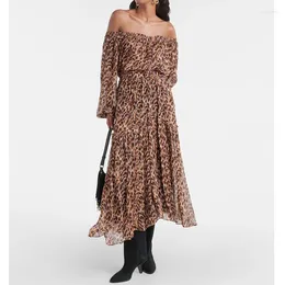Work Dresses Women's High Street Tulle Leopard Print Set Classic Long Sleeve Off Shoulder Tops Elegant Irregular Half-body Skirts 2024