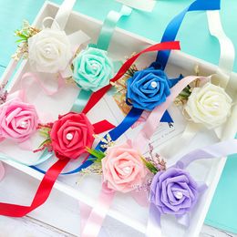 Wrist Corsage Bridesmaid Bracelet Flowers Boutonniere Wedding Accessories Foam Roses Girlfriends Marriage Party Prom Decoration