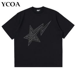 Men T-Shirt 100% Cotton Star Y2k Streetwear Oversized Korean Fashion Harajuku Short Sleeve Tee Print Graphic Aesthetic Clothing 240410