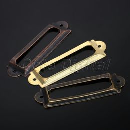 DRELD 12pcs Antique Brass Metal Label Pull Frame Handle File Name Card Holder For Furniture Cabinet Drawer Box Case Bin 62x18mm