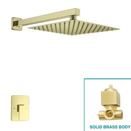 Golden Copper Bathroom Shower Set Faucet Wall Mounted Hot and Cold Rain Column Square 8"/10/12" Rainfall Mixer Tap