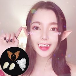 Artificial Elf Ears Halloween Party Decorations Vampire Teeth Fangs Dentures Props Elf Ears Costume Halloween Cosplay Decors