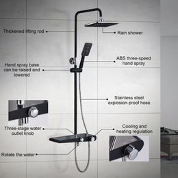 Black Rain Shower Faucet Set Wall Rainfall Shower Faucets Storage Bath Mixer Tap Hot Cold with Hand Shower EL3902