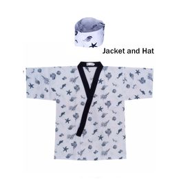 Sushi Chef Jacket Japan Catering Services Zephyr Print Cook Shirt Hat Restaurant Kitchen Uniform Cap Suit Hotel Waiter Workwear
