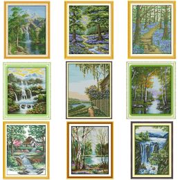 Forest Stream Series Cross Stitch Kits DIY Landscape Pattern Embroidery Set 14CT 11CT Counted Canvas Printing Needlework Crafts