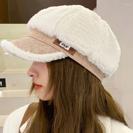 Berets Plush Hat High Woollen Fabric Stylish Windproof Octagonal For Women Ultra-thick Winter Accessory With Short Autumn