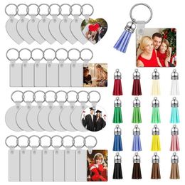Keychains 32Pcs Sublimation Blank Keychain Double-Side Printed Transfer DIY MDF With PU Leather Tassel Jewel200a